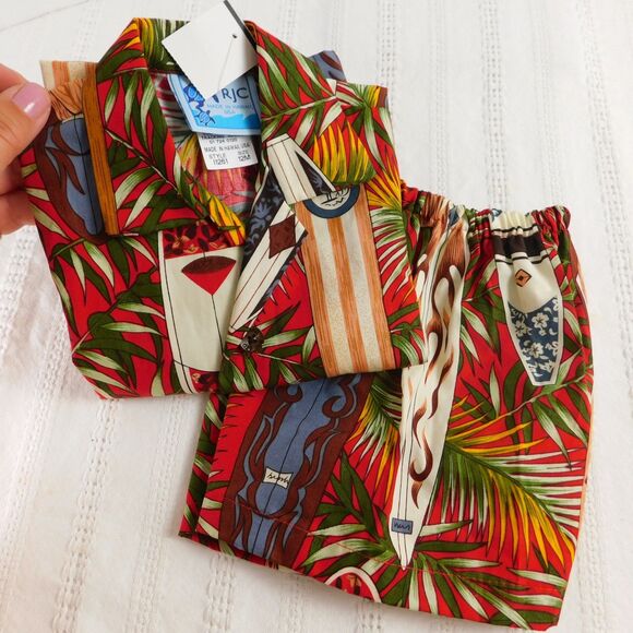RJC Infant Boy Hawaiian Shirt Shorts Set 12M Cotton Surfboard Tropical Pattern - Picture 15 of 16
